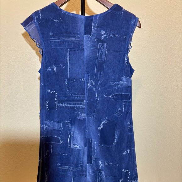 💙 AGB Asymmetrical Boho Blue V-Neck Shear Ruffle Dress Size 12 - Picture 8 of 15